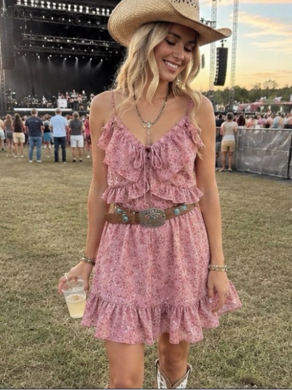 Thirty Thirty Allison Kelly Floral Ruffle Mini Dress Pink - Picture 4 of 5